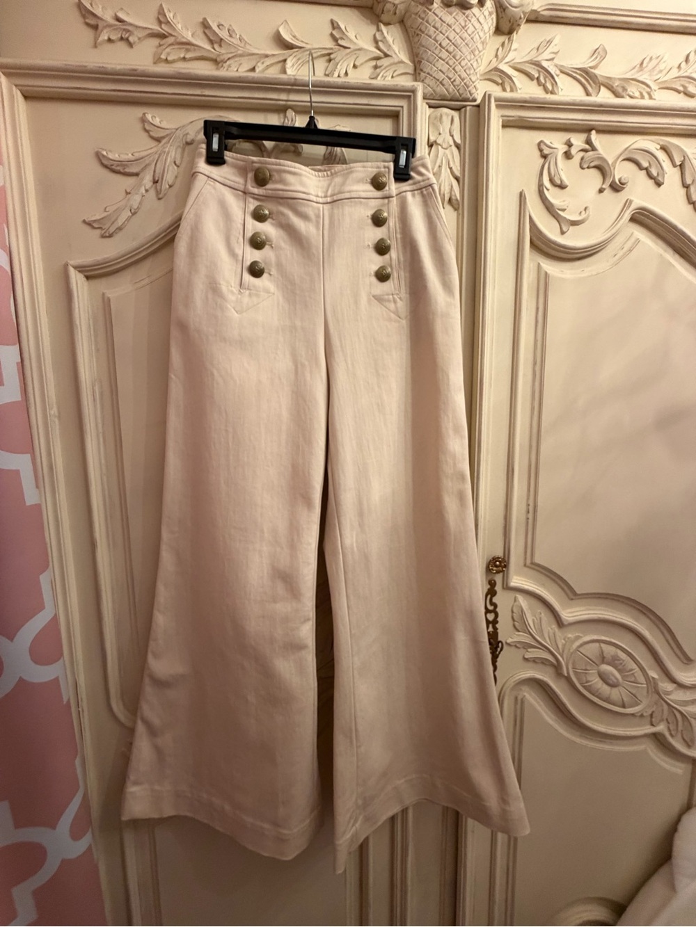 Zimmermann Cream Wide Leg Pants with Brass Buttons